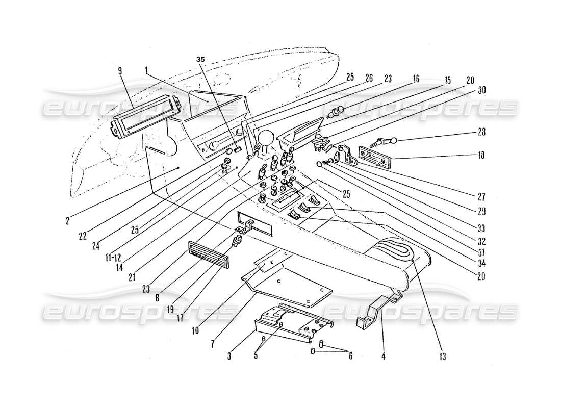 ferrari 365 gtc4 (coachwork) interruttori della console centrale interna diagramma delle parti