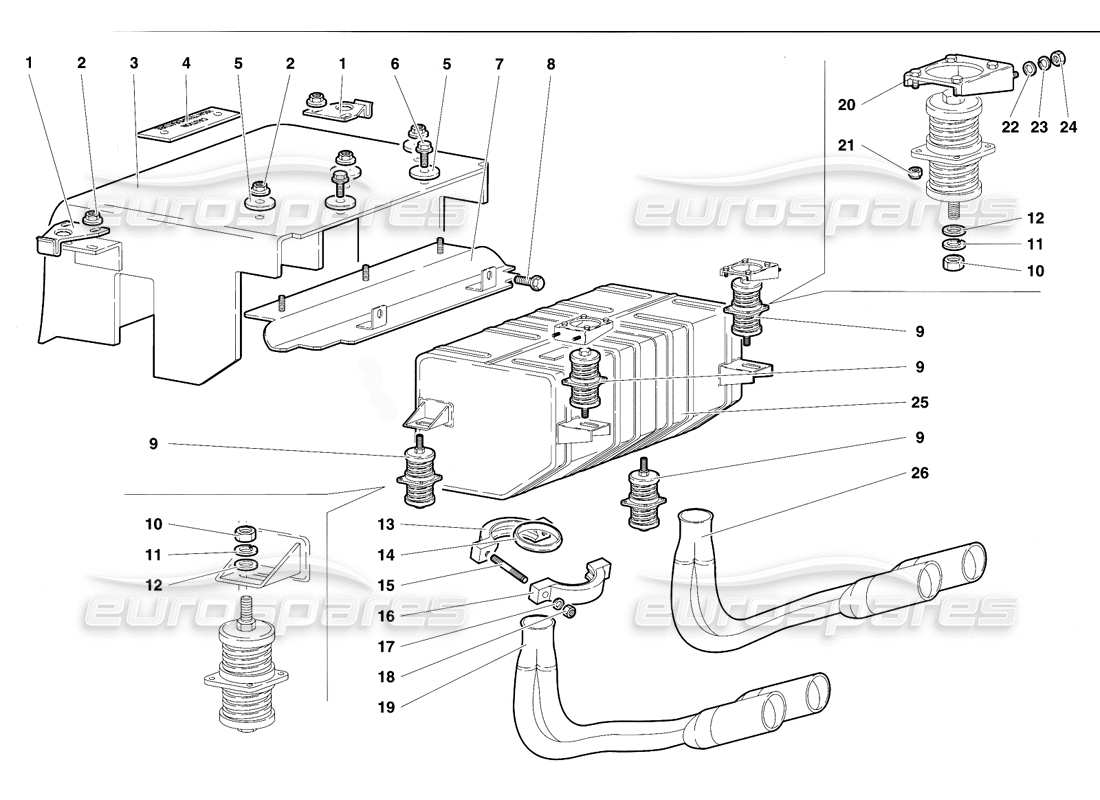 lamborghini diablo vt (1994) diagramma delle parti del sistema di scarico