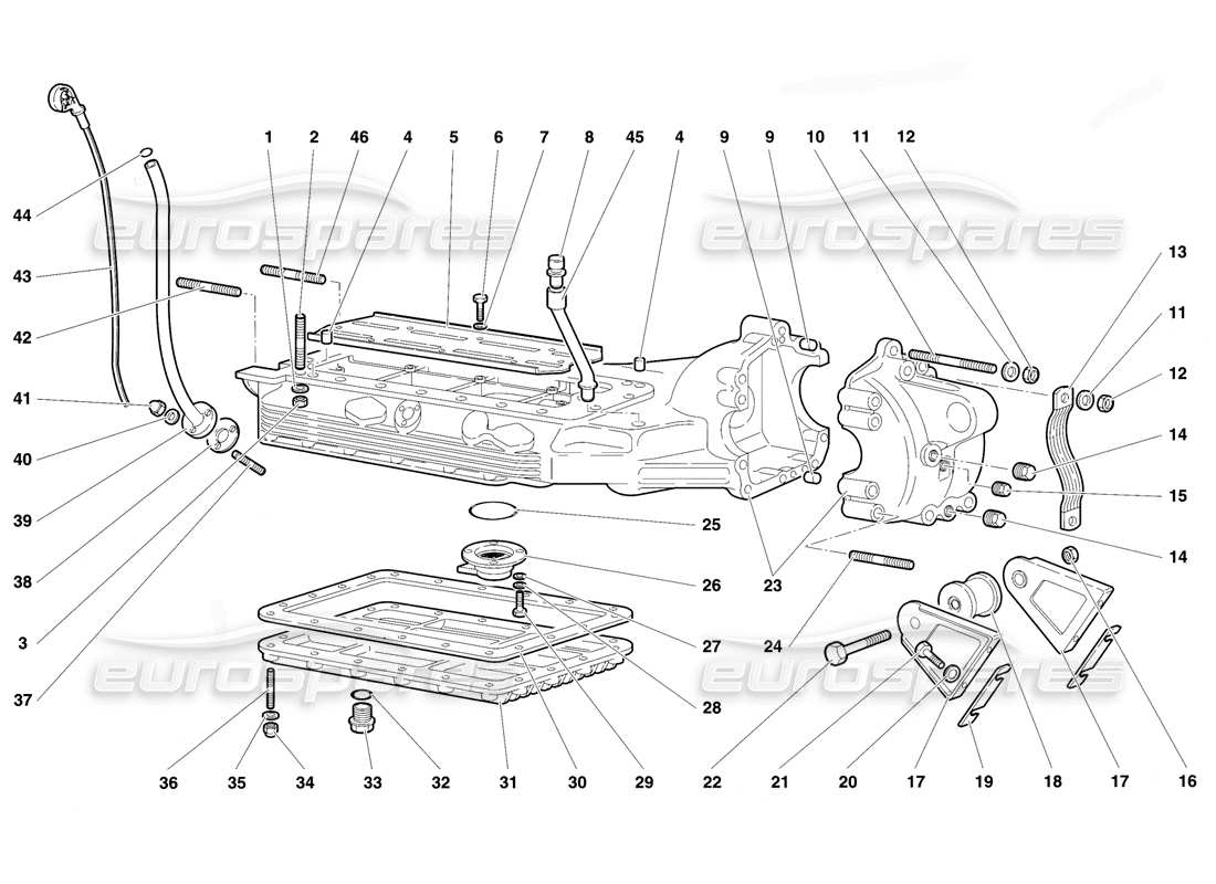lamborghini diablo vt (1994) schema delle parti della coppa dell'olio