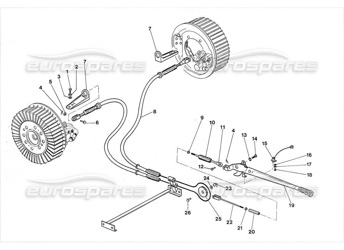 lamborghini lm002 (1988) schema delle parti del freno a mano