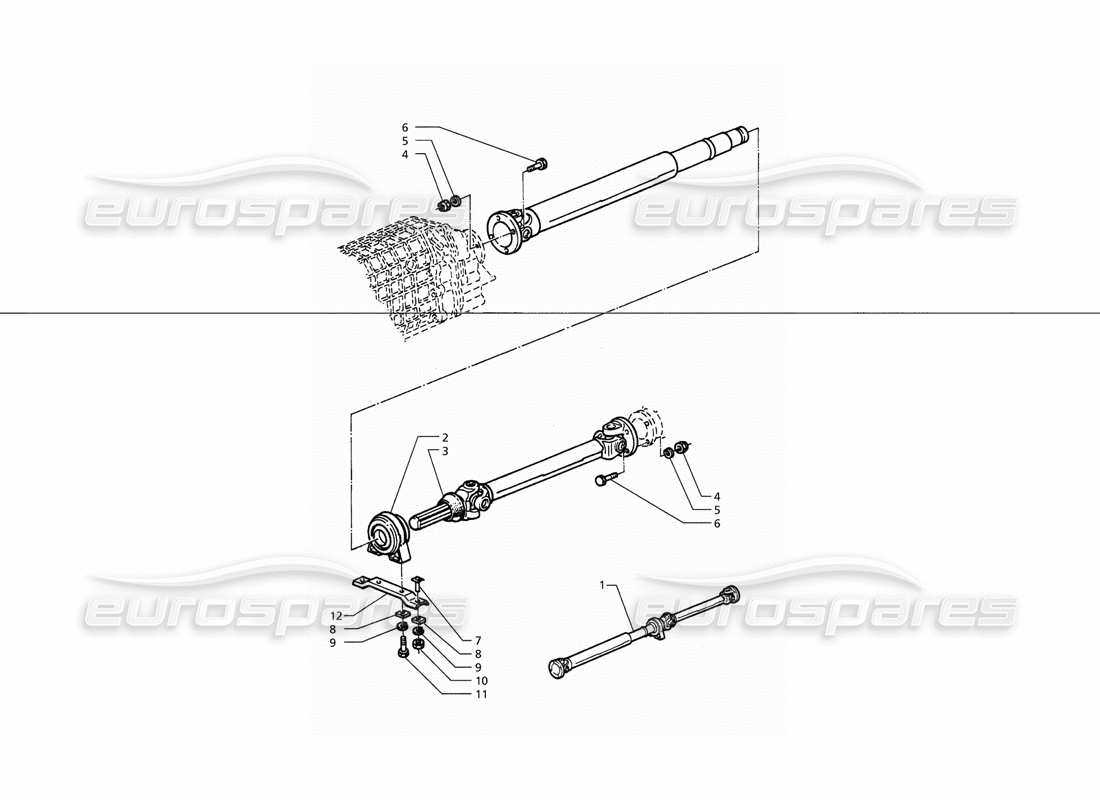 maserati qtp. 3.2 v8 (1999) diagramma delle parti dell'albero dell'elica e del supporto