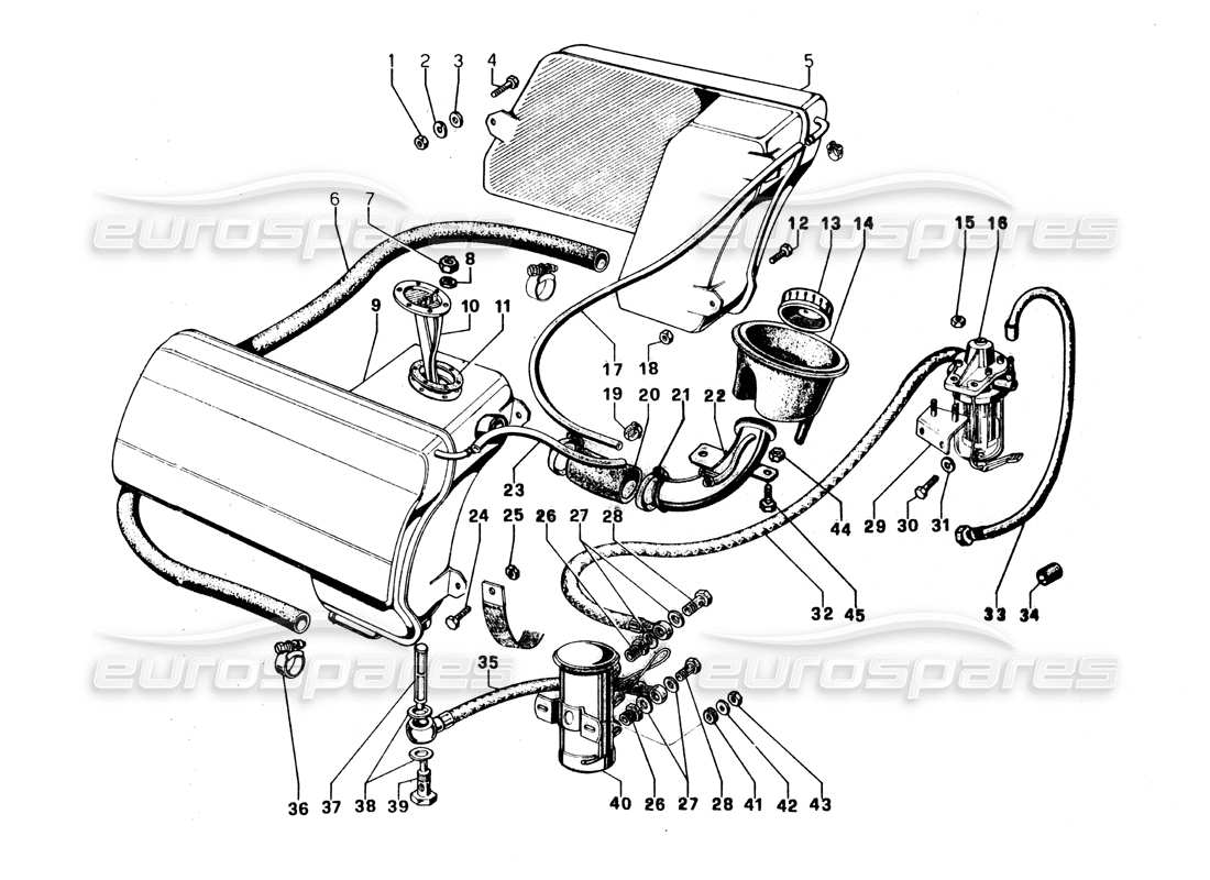 lamborghini urraco p250 / p250s schema delle parti del sistema di alimentazione
