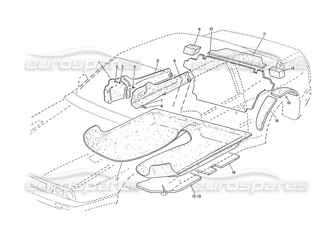 maserati ghibli 2.8 (non abs) tappeti e feltri diagramma delle parti