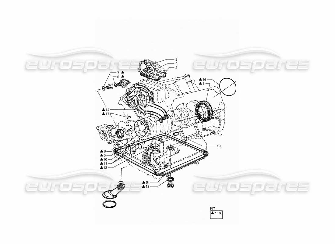 maserati qtp. 3.2 v8 (1999) diagramma delle parti di guarnizioni e paraolio per la revisione del blocco