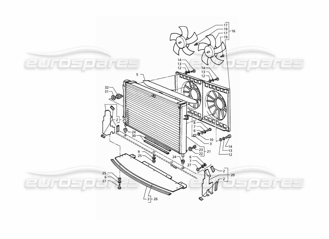 maserati qtp. 3.2 v8 (1999) diagramma delle parti del radiatore e delle ventole di raffreddamento