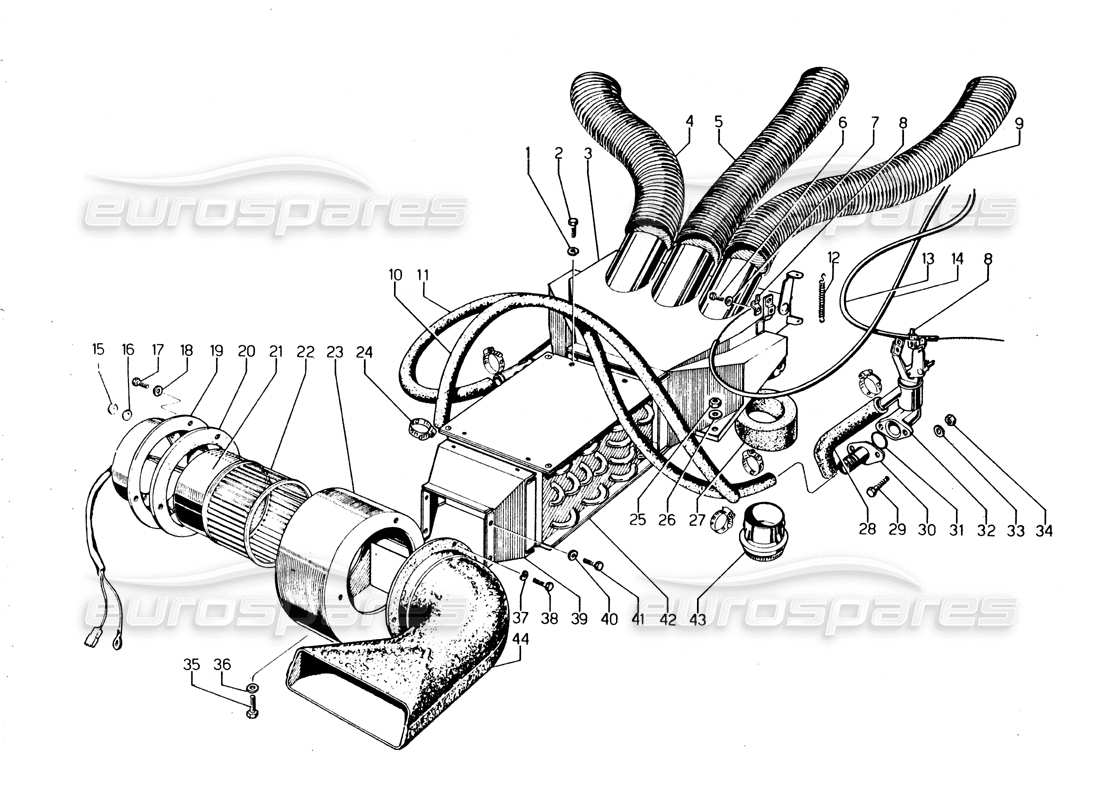 lamborghini urraco p250 / p250s diagramma delle parti del riscaldatore
