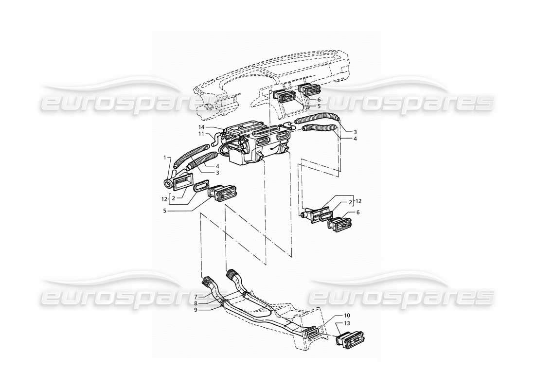 maserati qtp. 3.2 v8 (1999) schema delle parti della ventilazione dell'abitacolo