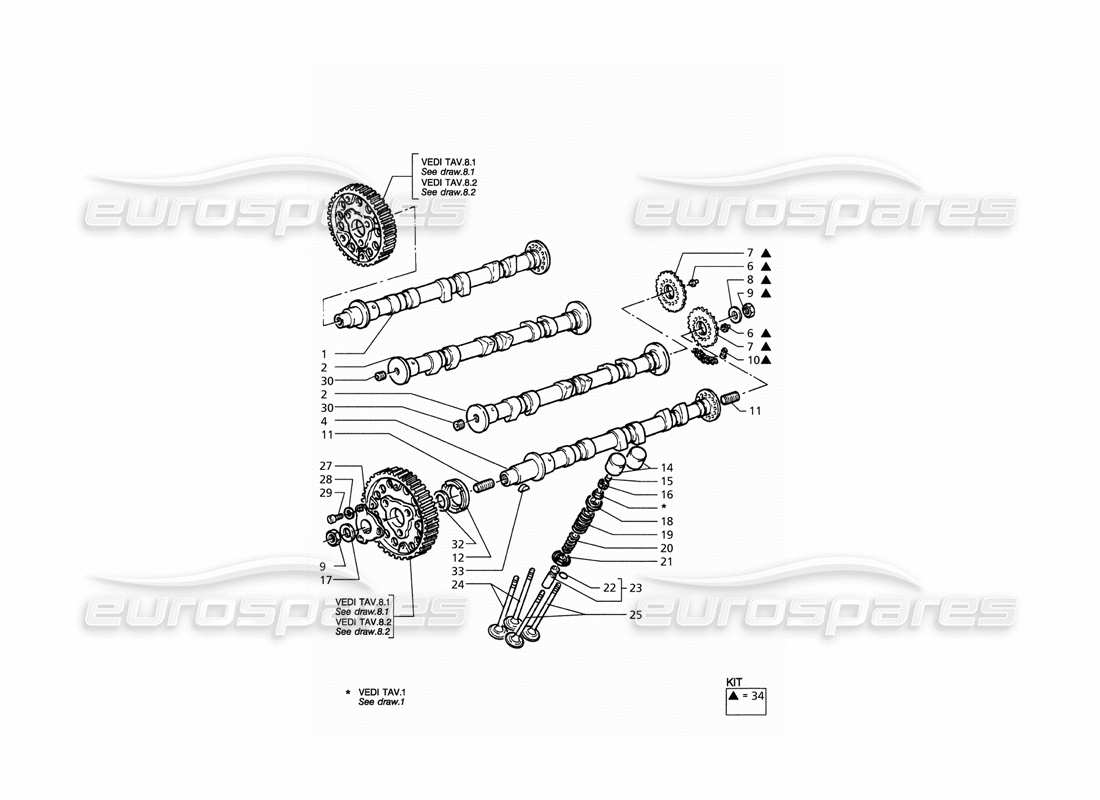 maserati qtp. 3.2 v8 (1999) diagramma delle parti di temporizzazione