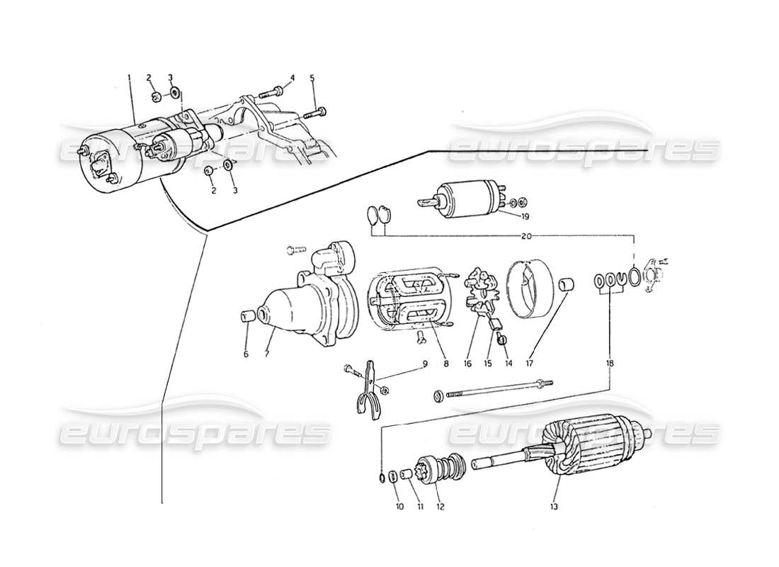 maserati biturbo 2.5 (1984) diagramma delle parti del motorino di avviamento