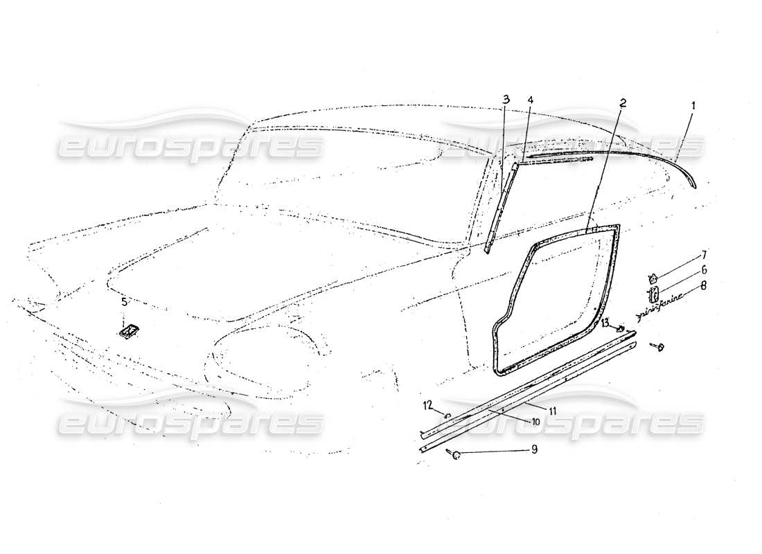 ferrari 330 gt 2+2 (coachwork) gomma della porta e finiture esterne (edizione 1) diagramma delle parti