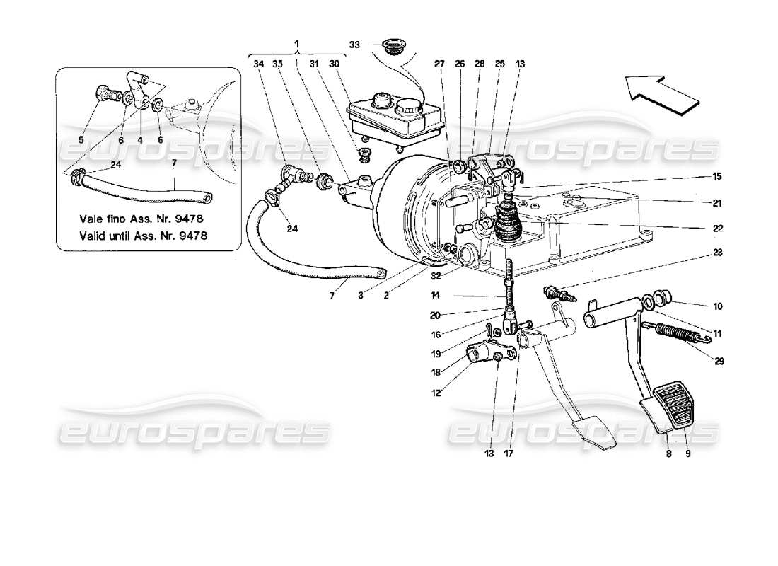 ferrari 512 tr impianto freno idraulico -non per gd- schema delle parti