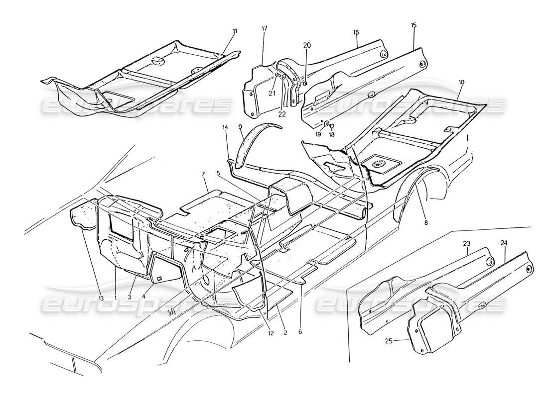 maserati 222 / 222e biturbo diagramma delle parti di tappeti e feltri