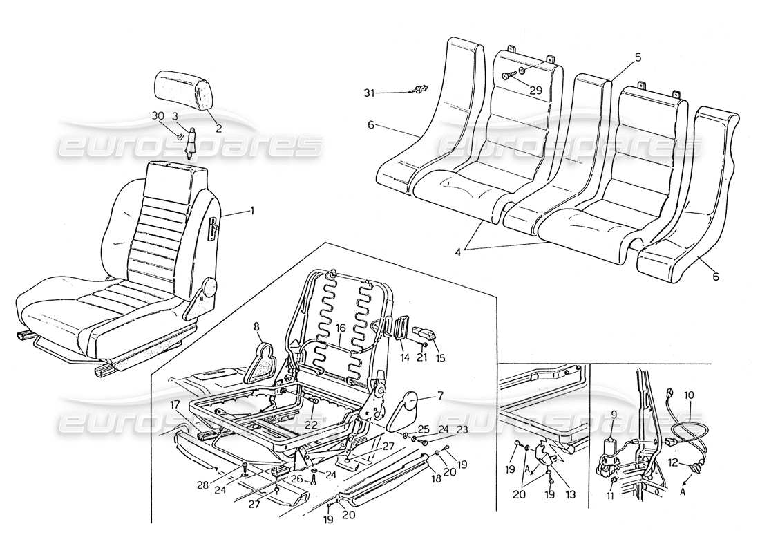 maserati karif 2.8 diagramma delle parti dei sedili anteriori e posteriori
