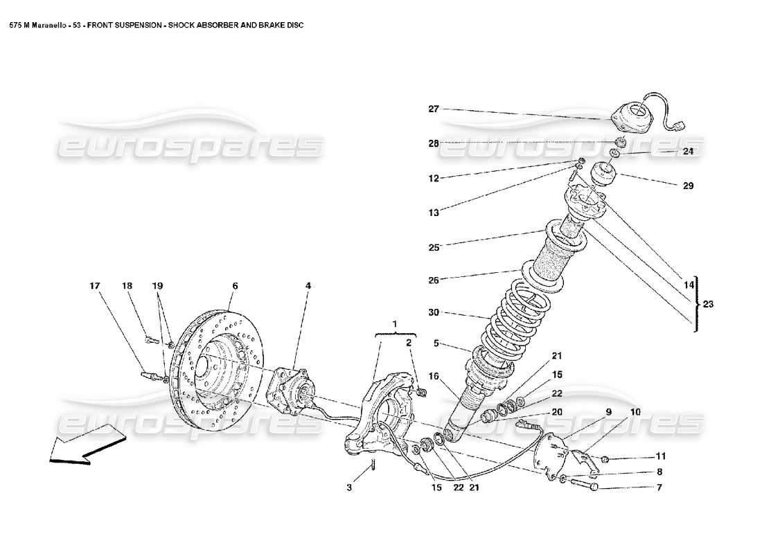 ferrari 575m maranello schema delle parti dell'ammortizzatore della sospensione anteriore e del disco del freno