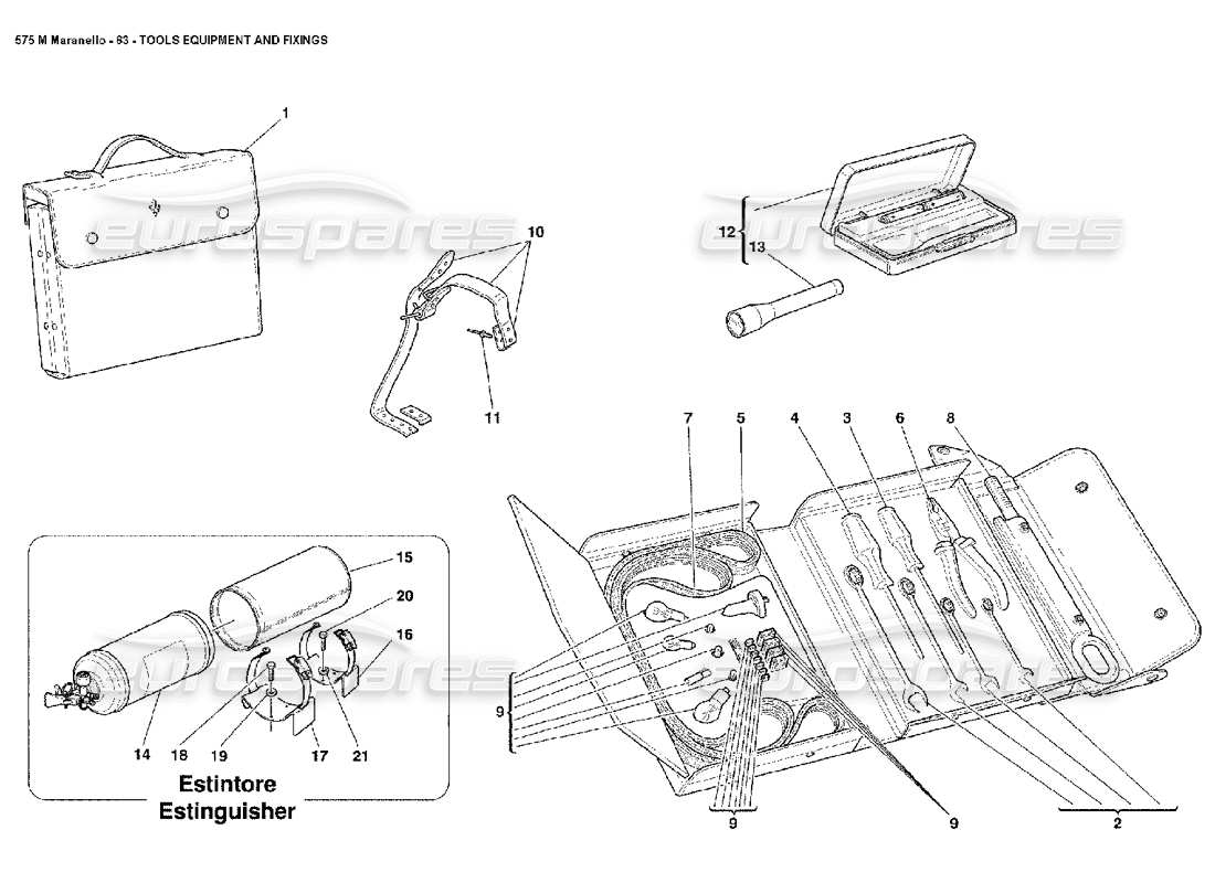 ferrari 575m maranello diagramma delle parti di attrezzature e fissaggi per strumenti