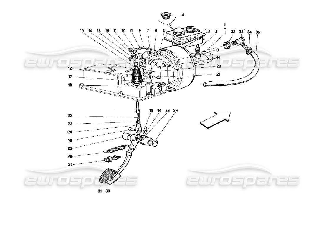 ferrari 512 tr impianto freno idraulico -valido per gd- schema delle parti