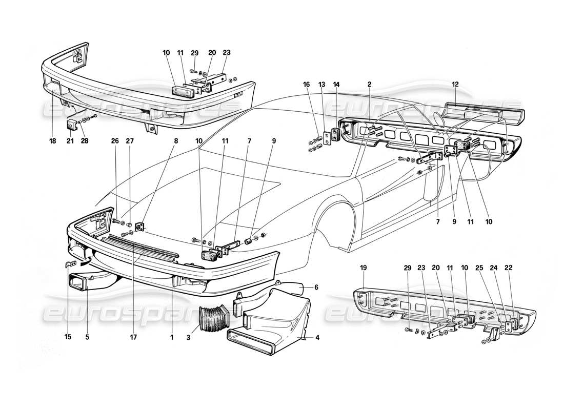ferrari testarossa (1987) diagramma delle parti del paraurti