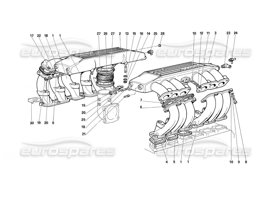 ferrari testarossa (1987) collettori di aspirazione dell'aria diagramma delle parti