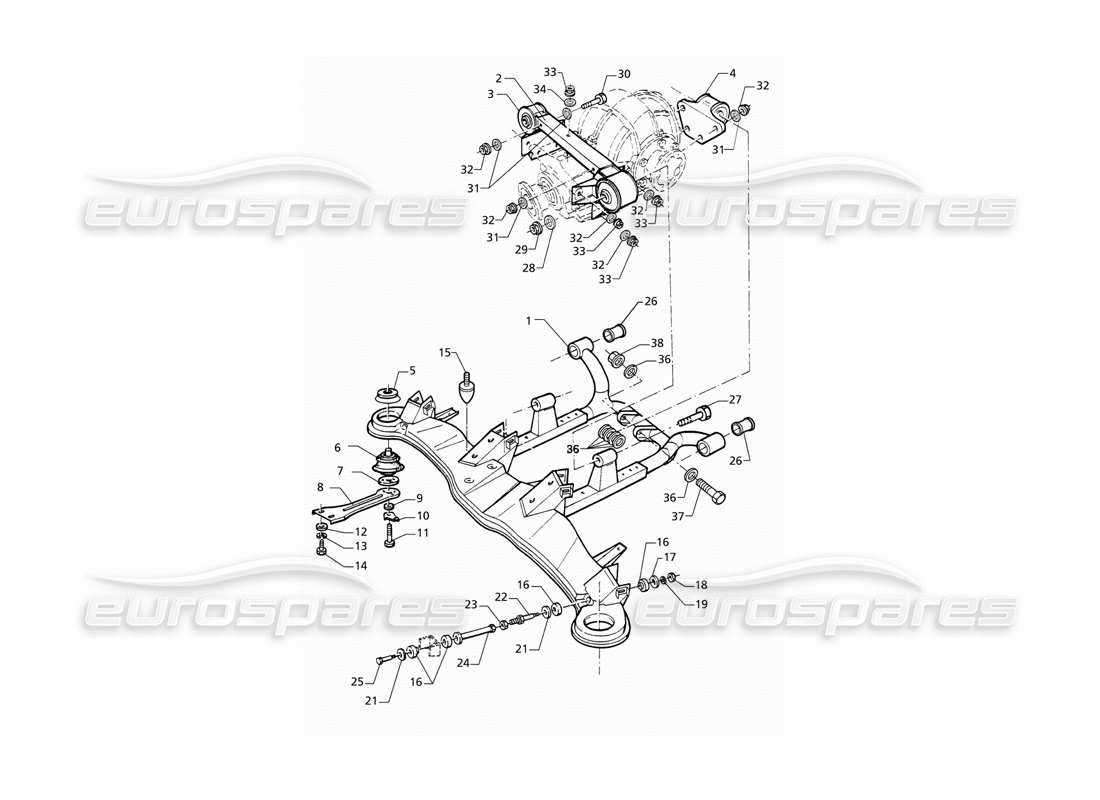 maserati qtp v6 (1996) diagramma delle parti della sospensione posteriore