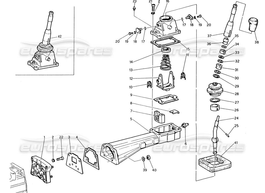 maserati 222 / 222e biturbo trasmissione - controlli esterni diagramma delle parti