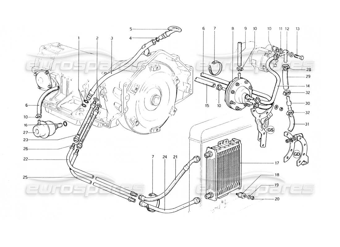 ferrari 400 gt (mechanical) diagramma delle parti della valvola di amplificazione del vuoto e del circuito dell'olio (400 automatico).