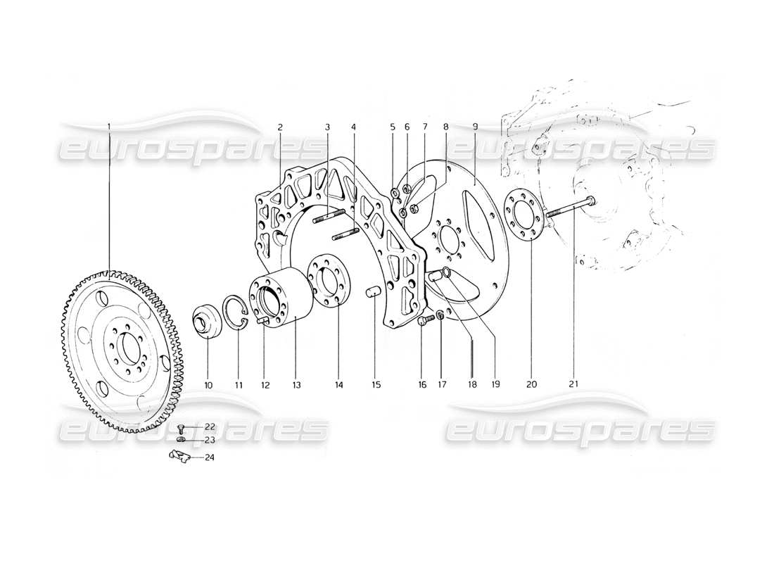ferrari 400 gt (mechanical) schema delle parti del volano motore e del distanziale dell'alloggiamento della frizione (400 automatico).