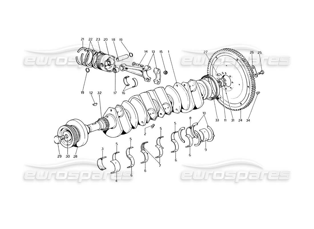 ferrari 365 gt4 berlinetta boxer albero motore - bielle e pistoni schema parte