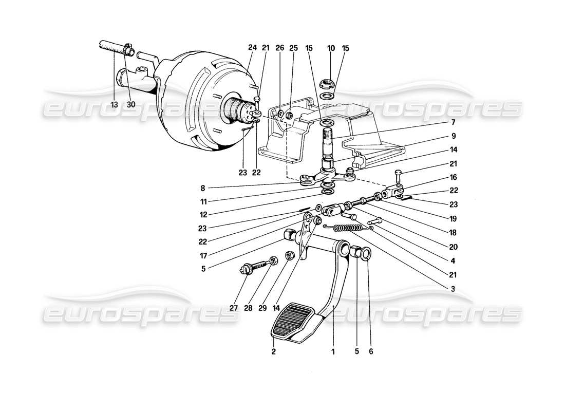 ferrari 328 (1988) schema delle parti impianto frenante idraulico (per auto senza sistema antislittamento - varianti per versione rhd).