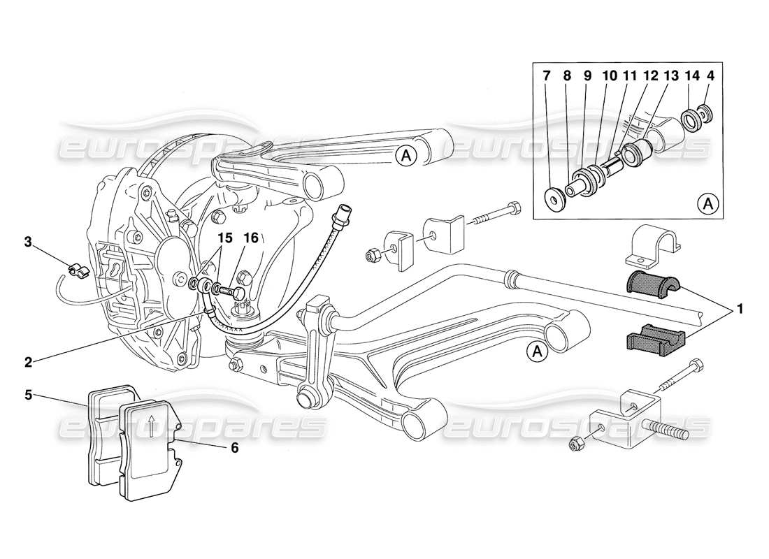 ferrari 348 challenge (1995) pastiglie sospensioni anteriori e tubi freno diagramma delle parti