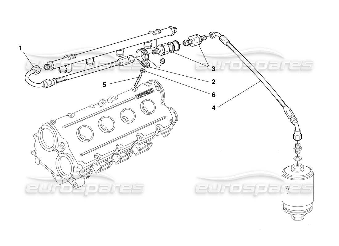 ferrari 348 challenge (1995) diagramma delle parti del sistema di alimentazione del carburante