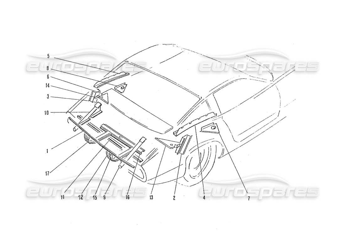 ferrari 365 gtc4 (coachwork) pannelli interni posteriori diagramma delle parti