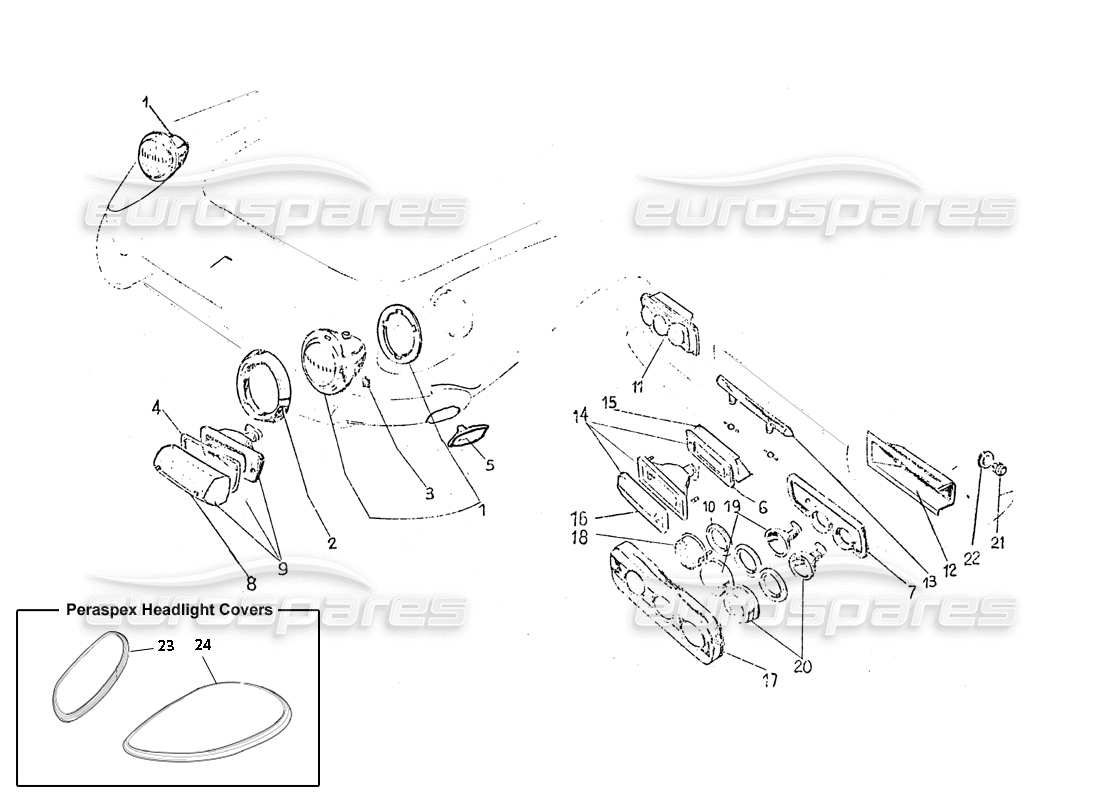 ferrari 365 gt 2+2 (coachwork) diagramma delle parti delle luci anteriori e posteriori
