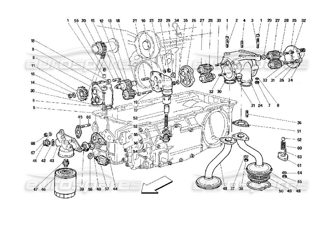 ferrari 512 tr lubrificazione: diagramma delle parti di pompe e filtri dell'olio