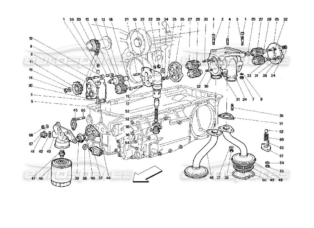 ferrari 512 tr lubrificazione - pompe e filtro dell'olio diagramma delle parti