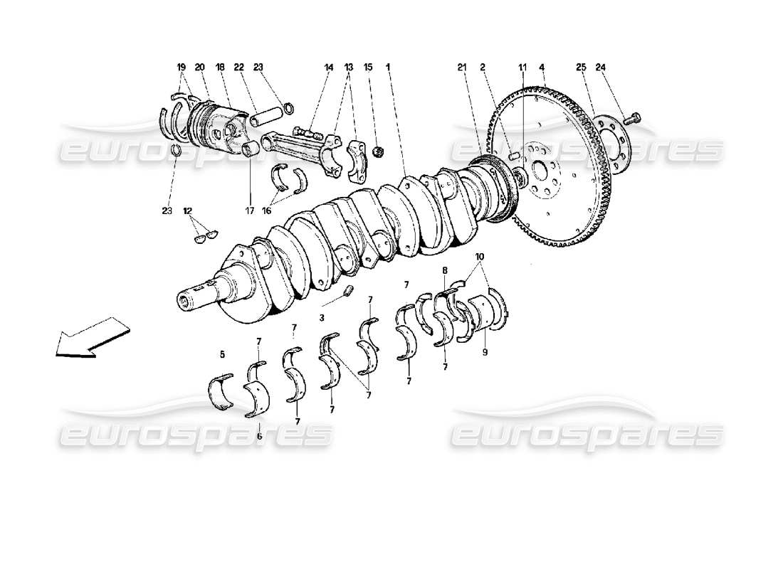 ferrari 512 tr albero motore - bielle e pistoni schema parte