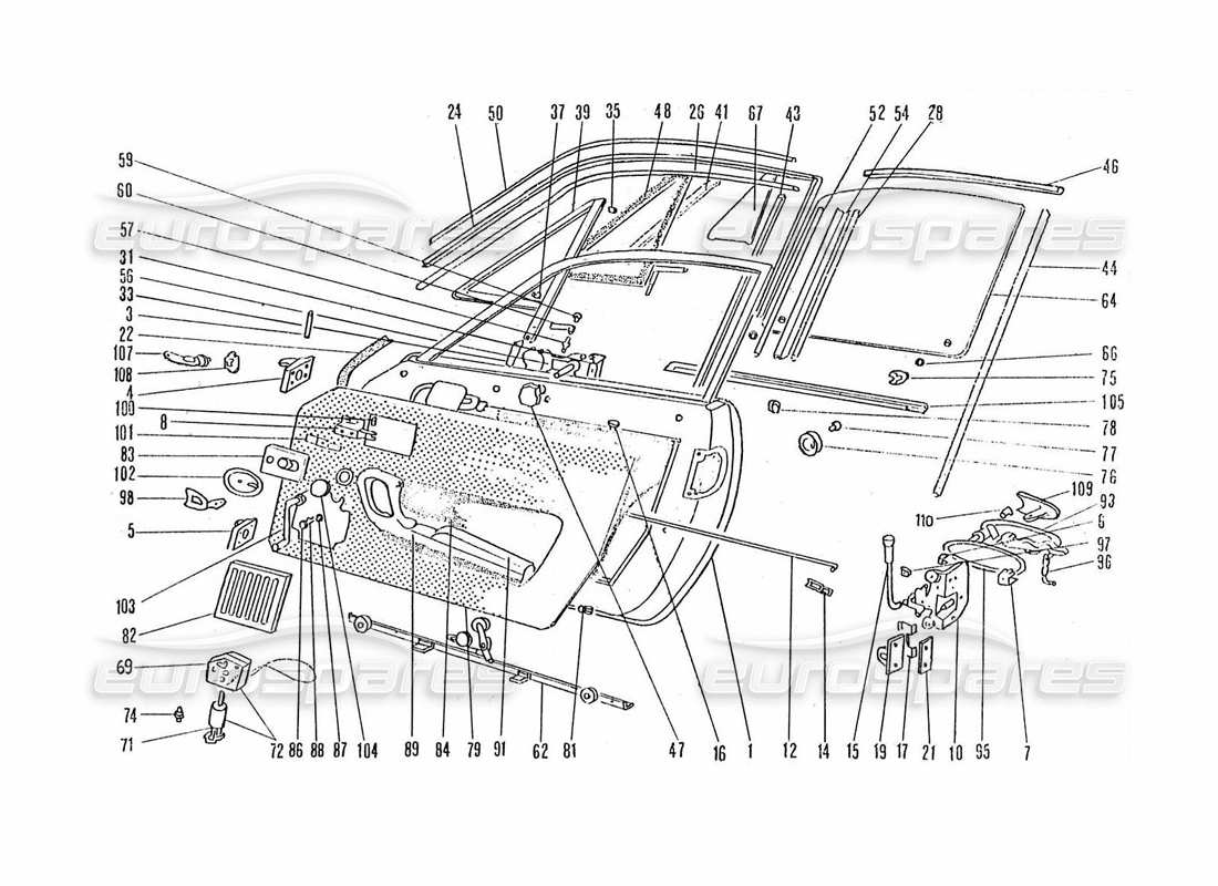 ferrari 365 gtc4 (coachwork) diagramma delle parti di porte e fissaggi