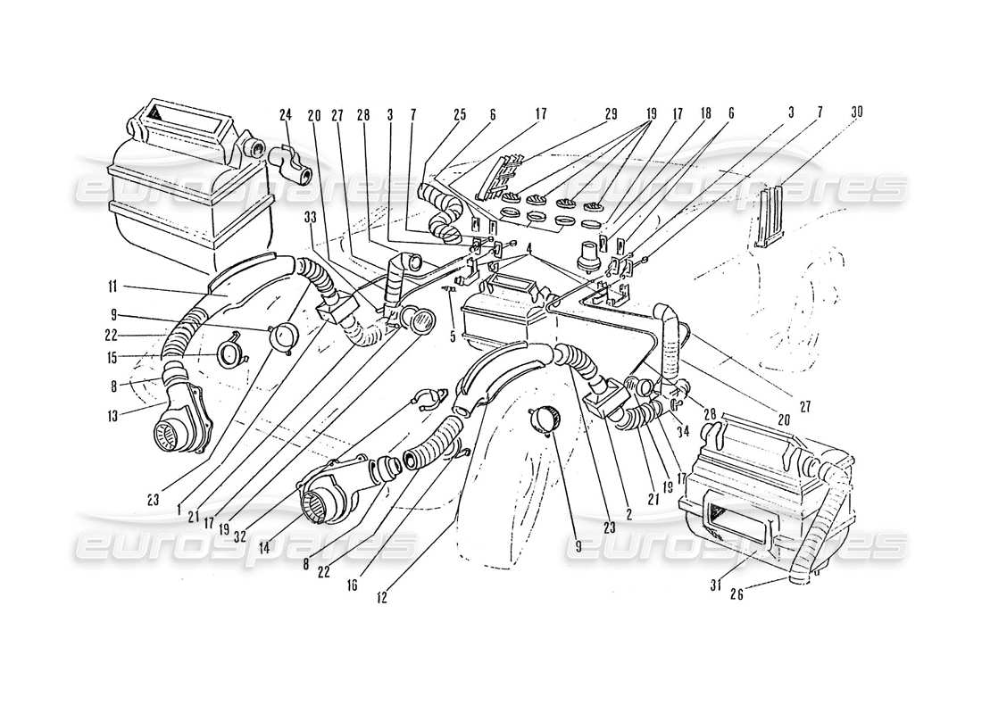 ferrari 365 gtc4 (coachwork) diagramma delle parti di riscaldatori e ventilatori