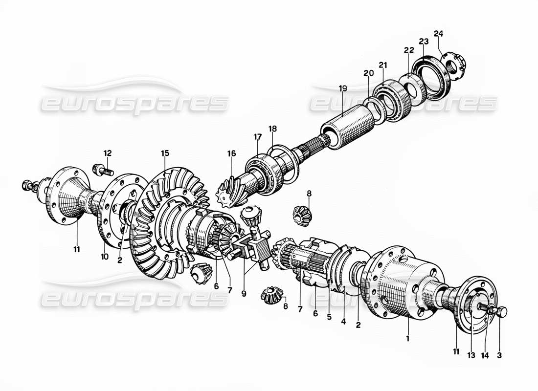 ferrari 365 gt 2+2 (mechanical) differenziale: diagramma delle parti di pignone e corona
