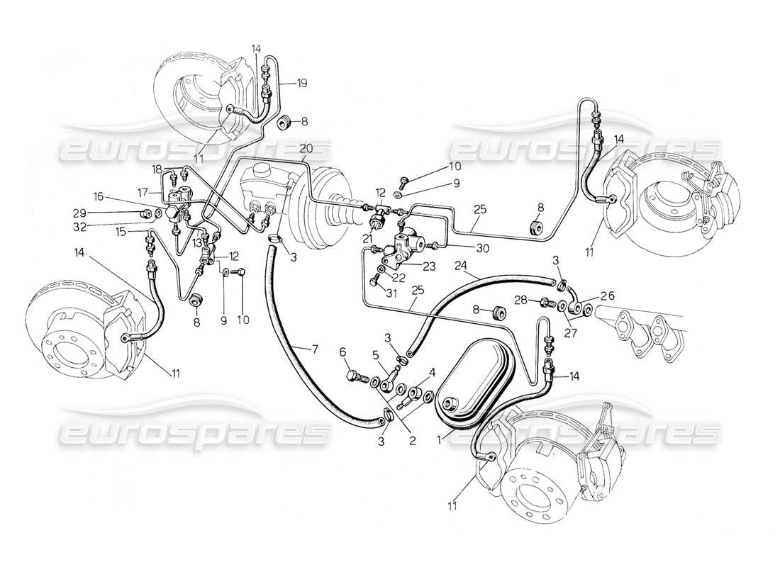 lamborghini countach 5000 qv (1985) sistema di frenaggio diagramma delle parti