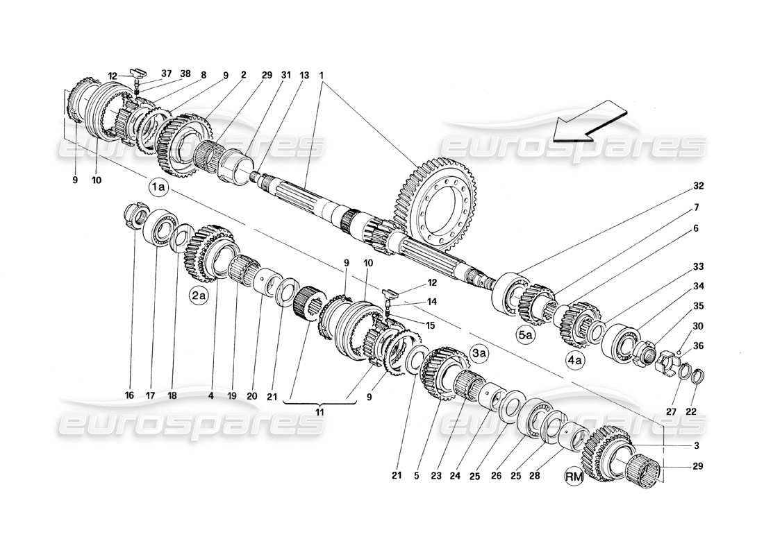 ferrari 348 (1993) tb / ts diagramma delle parti degli ingranaggi dell'albero di rinvio