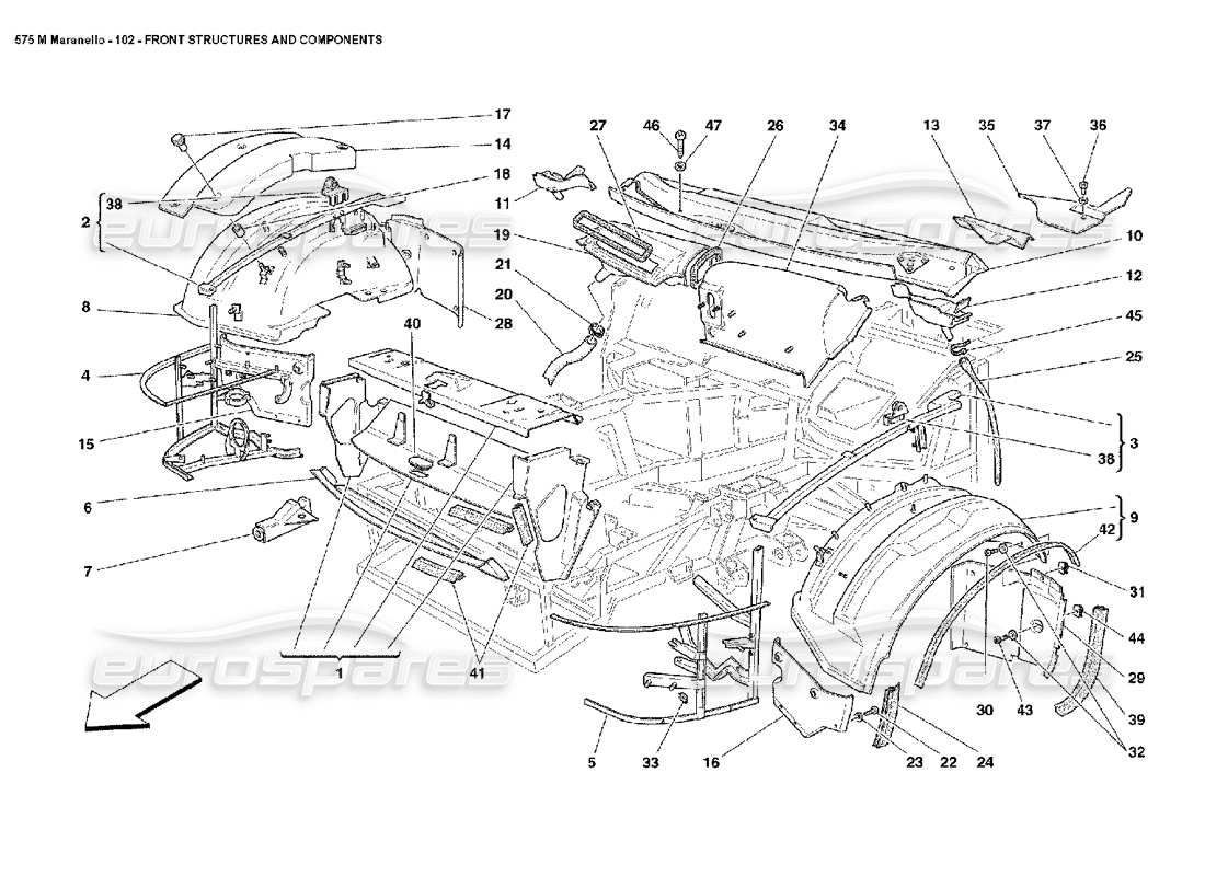 ferrari 575m maranello strutture e componenti frontali diagramma delle parti