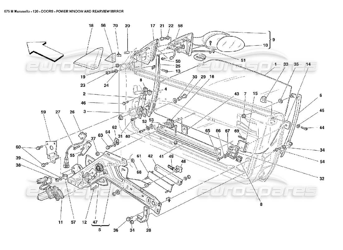 ferrari 575m maranello schema delle parti degli alzacristalli elettrici e degli specchietti retrovisori delle porte