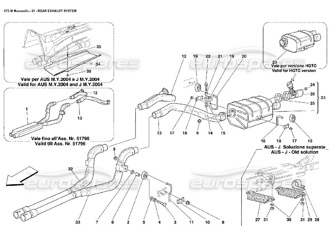 ferrari 575m maranello sistema di scarico posteriore schema delle parti