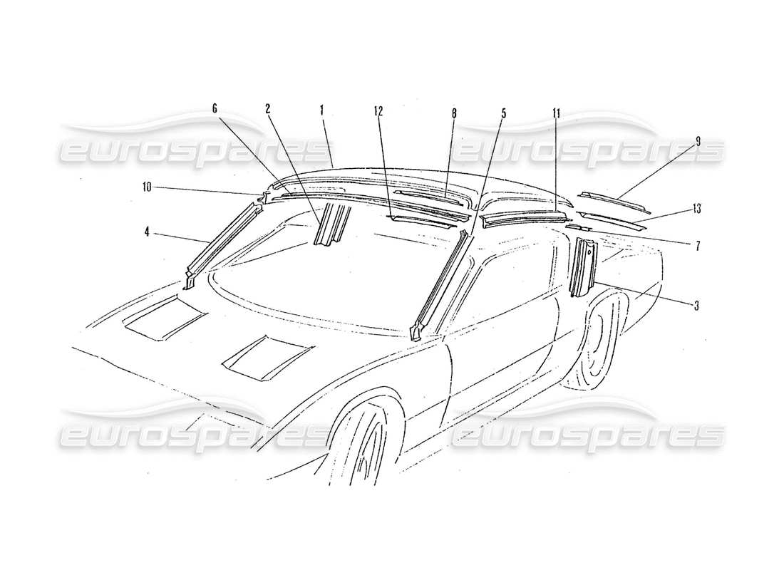 ferrari 365 gtc4 (coachwork) pannelli del tetto diagramma delle parti