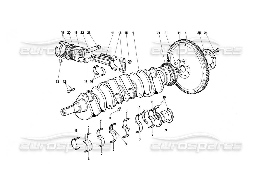 ferrari testarossa (1987) albero motore - bielle e pistoni schema parte