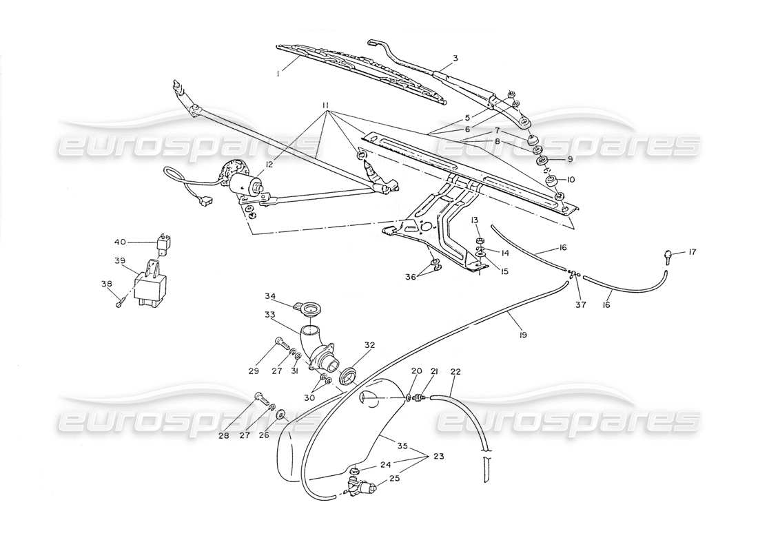 maserati ghibli 2.8 (non abs) rondella e tergicristallo diagramma delle parti