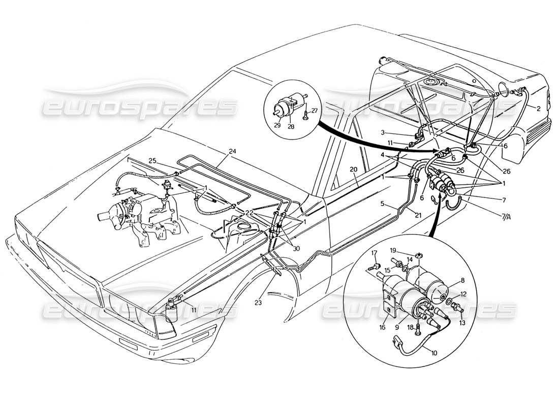 maserati 222 / 222e biturbo tubi del carburante diagramma delle parti