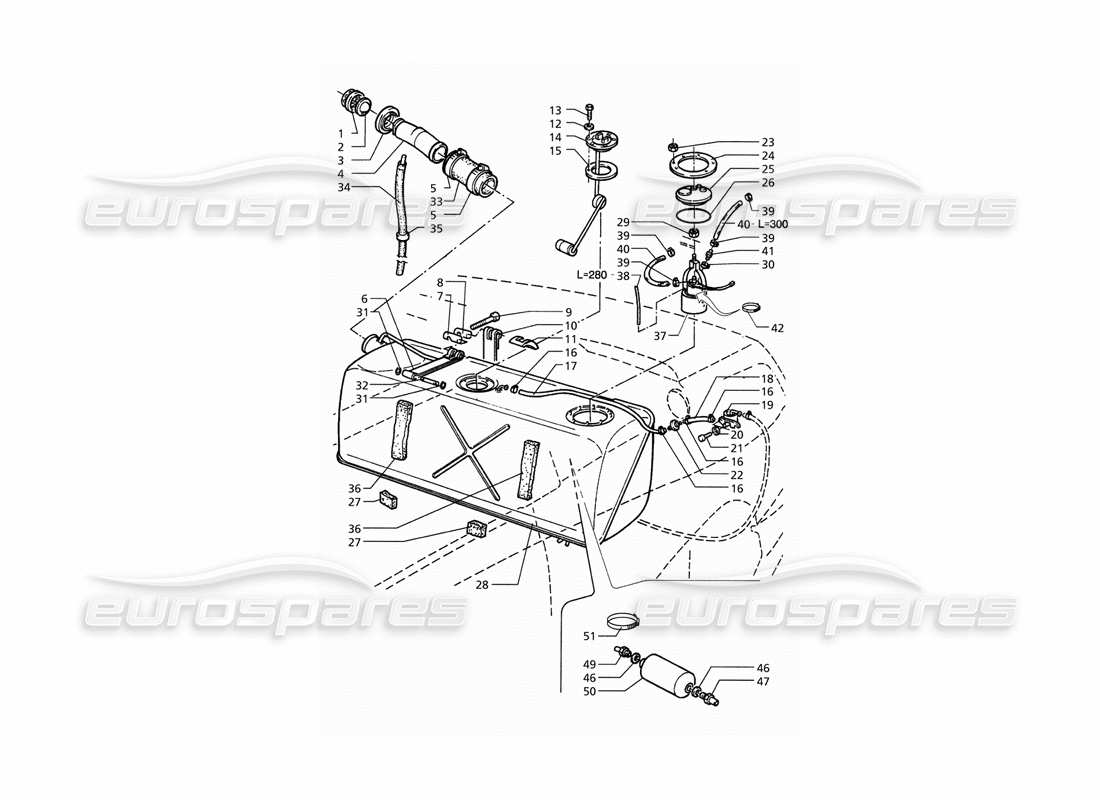 maserati qtp. 3.2 v8 (1999) fuel tank (pre modification) part diagram