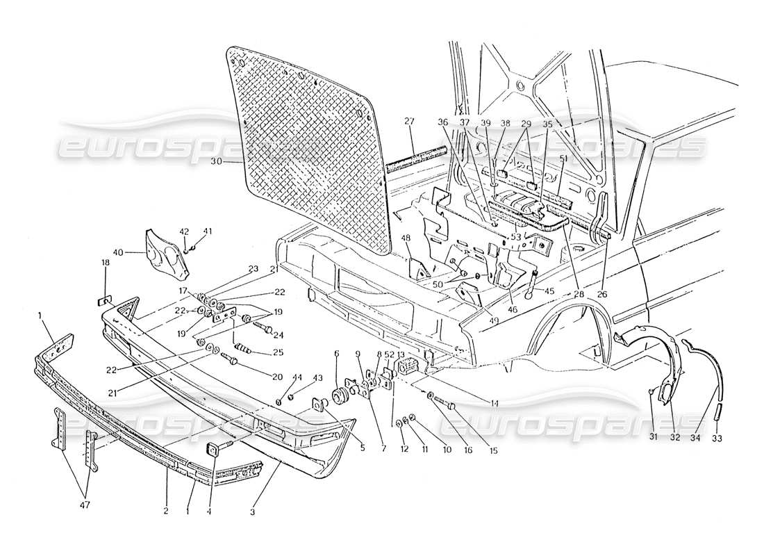 maserati biturbo spider paraurti anteriore e feltri insonorizzati diagramma delle parti