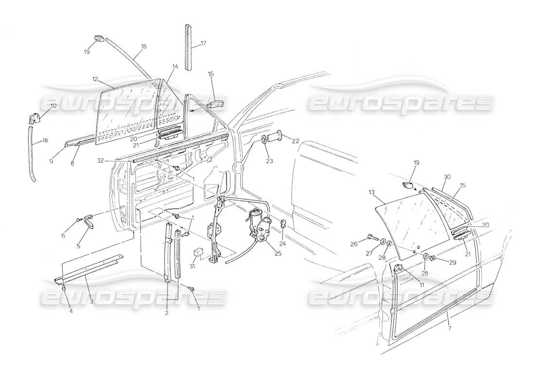 maserati biturbo spider porte-finestre e regolatori diagramma delle parti
